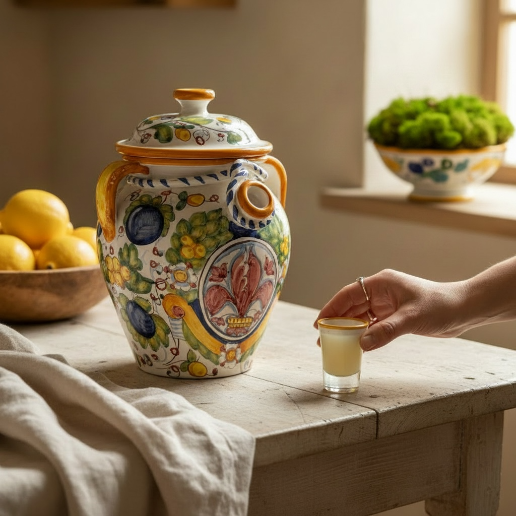 Italian lemon cello traditional pitcher handpainted pottery