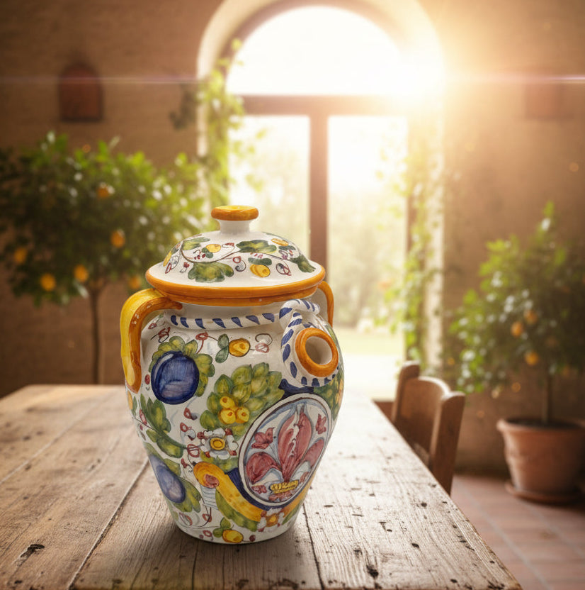 Italian lemon cello traditional pitcher handpainted pottery