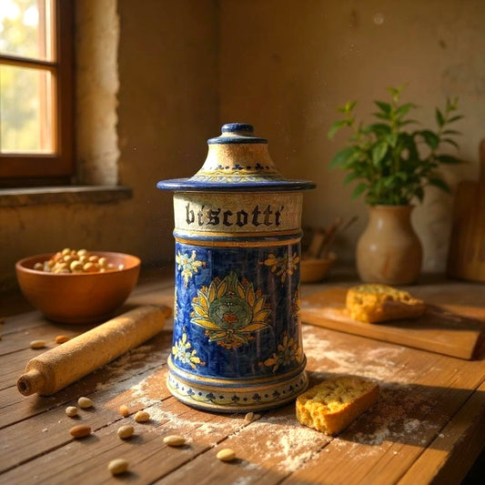 Biagioli Gubbio Italy Hand-painted Biscotti Jar with lid
