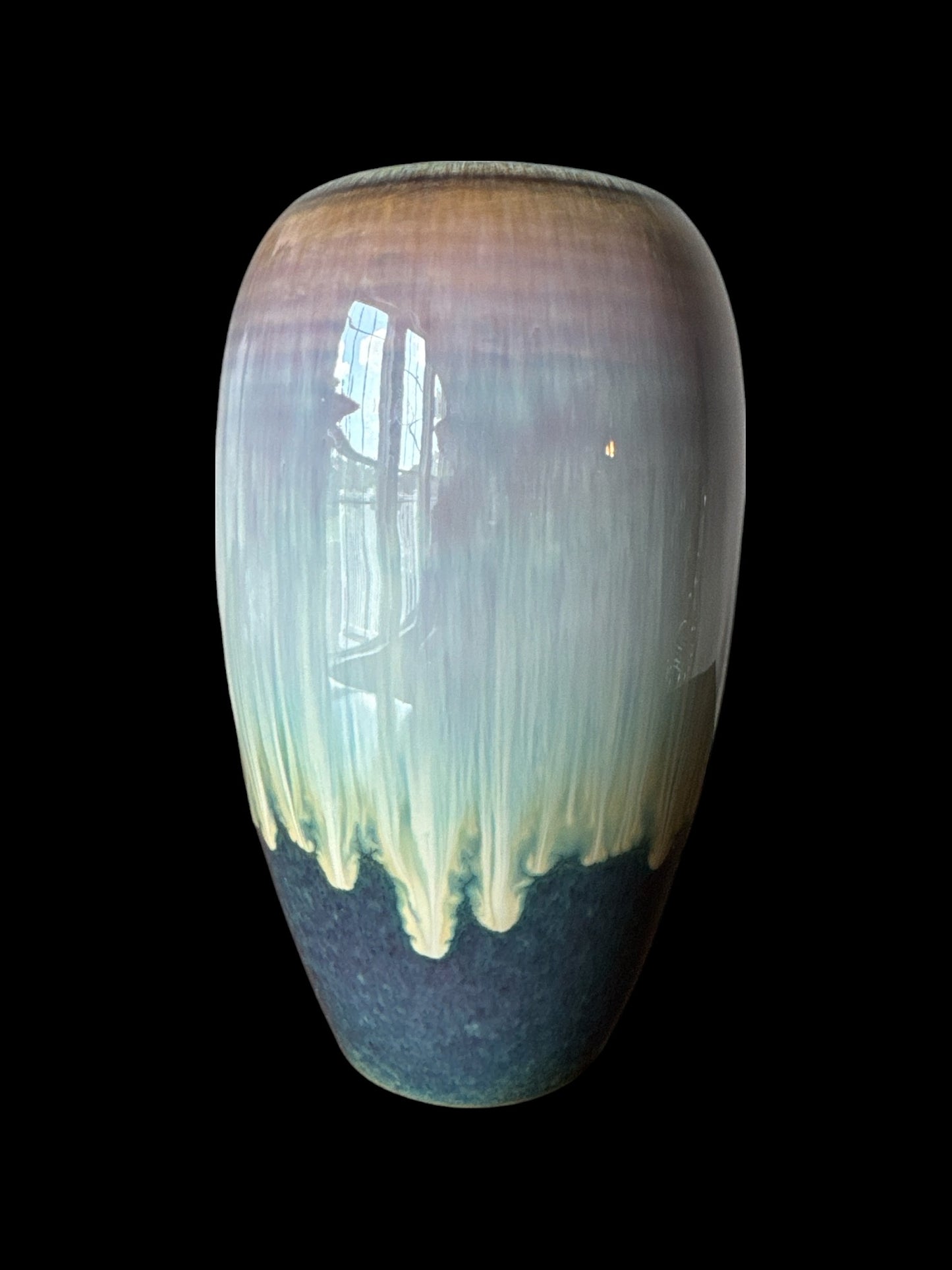 Actual Product Image - Cylindrical ceramic vase with gradient color from green to brown on a black background
