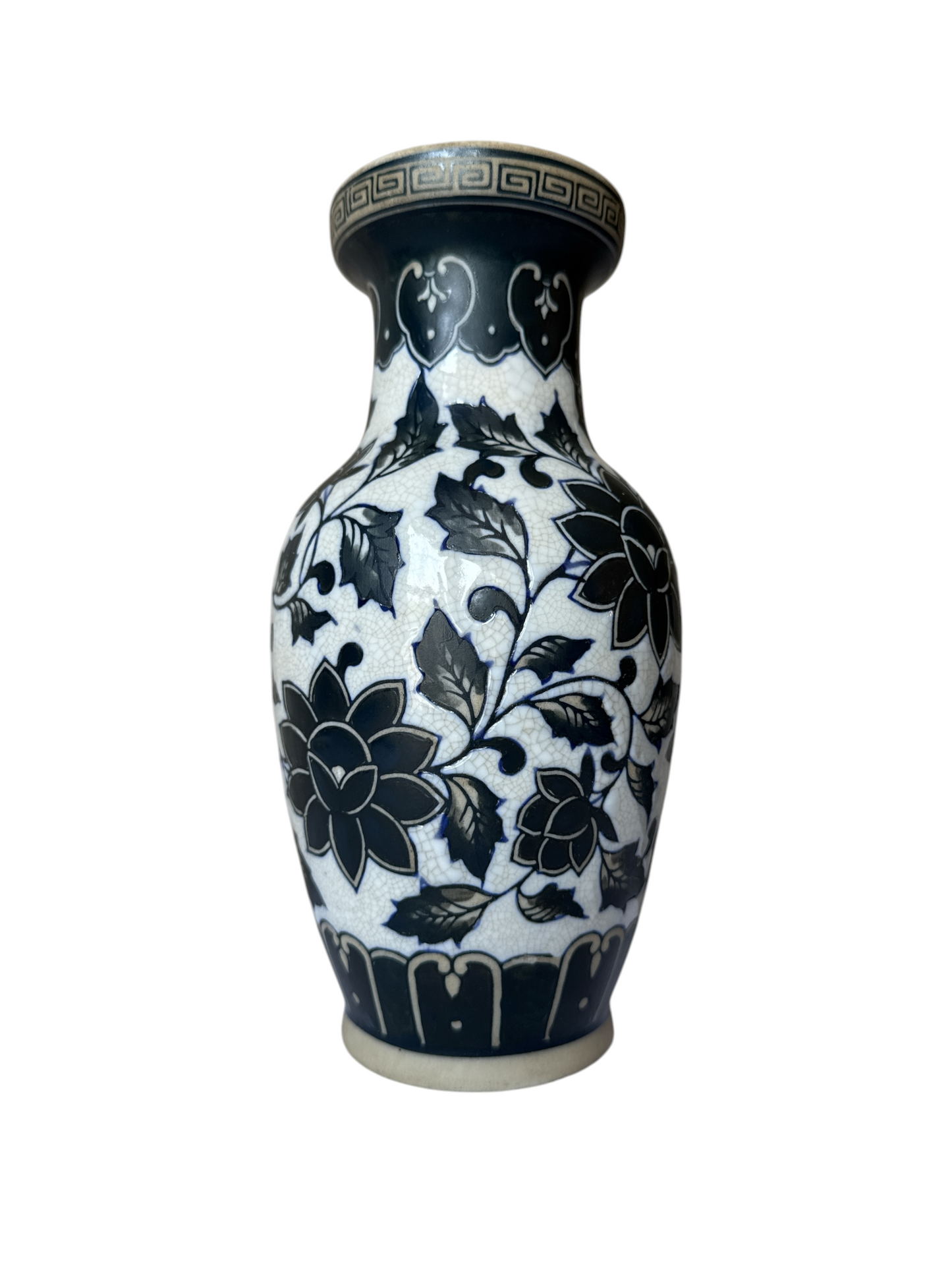 Actual Product Image - Decorative vase with black floral patterns on a white background
