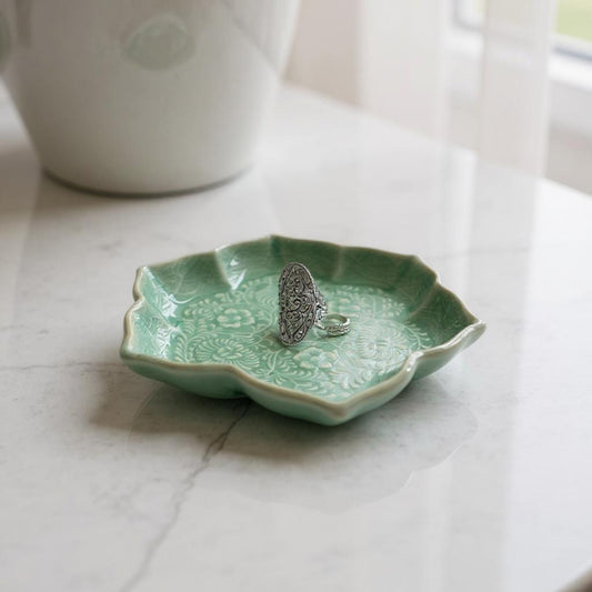 Kotobuki Floral Petal Dish Teal Lotus Flower 3.75"