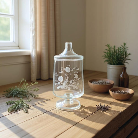 Vintage Apothecary Jar with Lid - Handpainted Dandelion Print