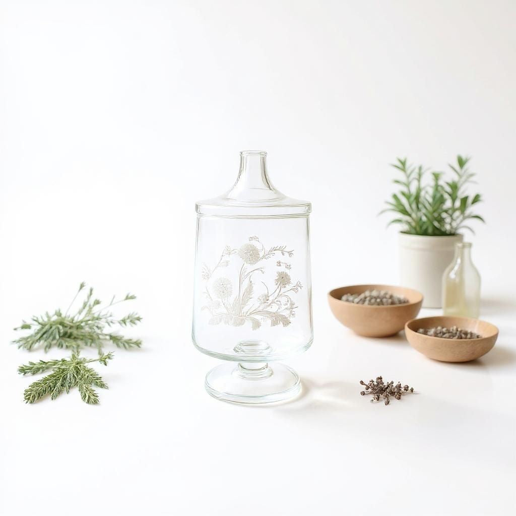 Vintage Apothecary Jar with Lid - Handpainted Dandelion Print