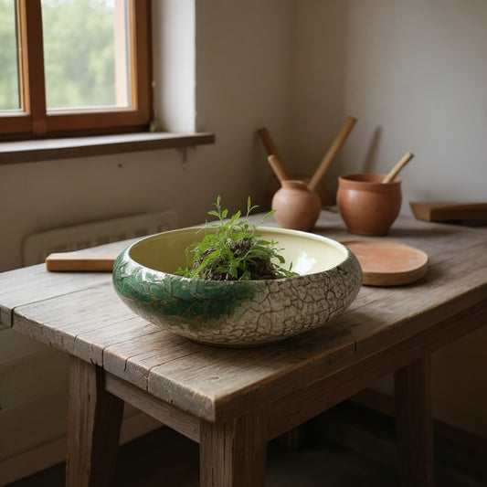 Vintage 1950s McCoy 444-Grecian Centerpiece Bowl - 14k gold accents