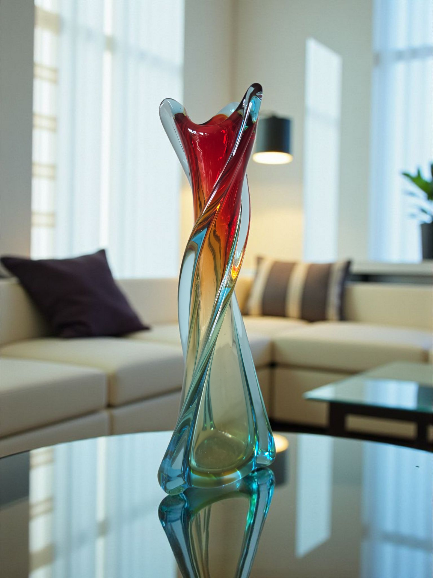 Vintage Murano Sommerso Twisted Art Glass Vase