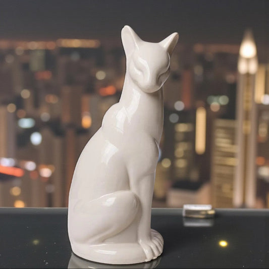 Vintage Siamese Cat Statue 10" Mid Century Greyscale